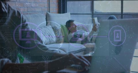 Digital communication and technology intersection featuring remote work setup