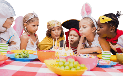 children in costumes blowing birthday cake candles on transparent background - Download Free Stock Videos Pikwizard.com