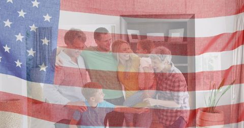 Smiling Family Celebrating American Patriotism with USA Flag