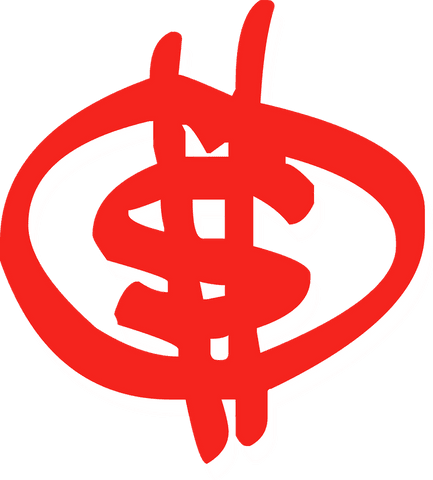 Red stylized dollar sign doodle on transparent background