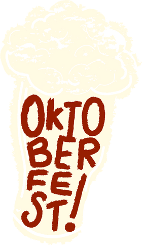 Oktoberfest beer glass design with vintage text on transparent background