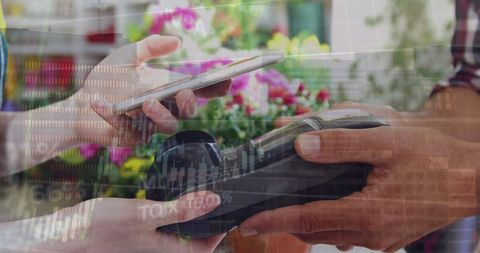 Contactless Payment with Smartphone in Flower Shop