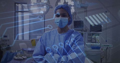 Innovative Female Surgeon Surrounded by Futuristic Medical Data