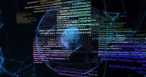 Digital Network Globe with Streaming Code in Cyberspace