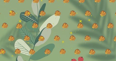 Autumn Leaves with Green Botanical Background