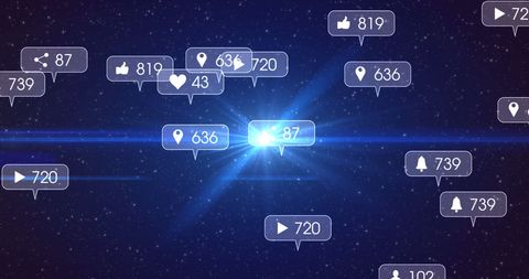 social media icons over starry night sky illustrating digital communication - Download Free Stock Images Pikwizard.com