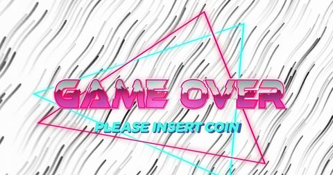 Retro arcade game over neon triangle graphic