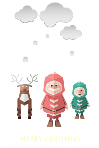 Merry Christmas Illustration with Santa and Reindeer on Transparent Background