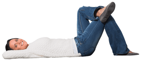 Content Caucasian Woman Relaxing in Sweater with Transparent Background