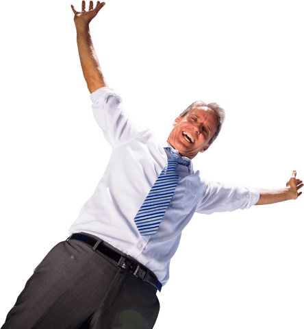 Cheerful Businessman in White Shirt Celebrating Success Transparent