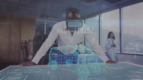 Businessman Using VR for Virtual 3D Car Design Concept