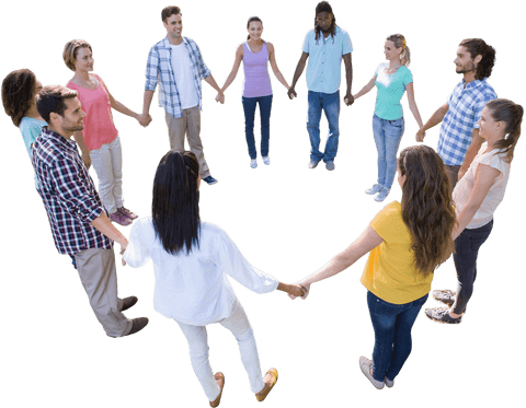 Diverse Group of Friends Holding Hands on Transparent Background