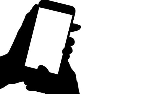 Transparent silhouette hands holding smartphone abstract mockup