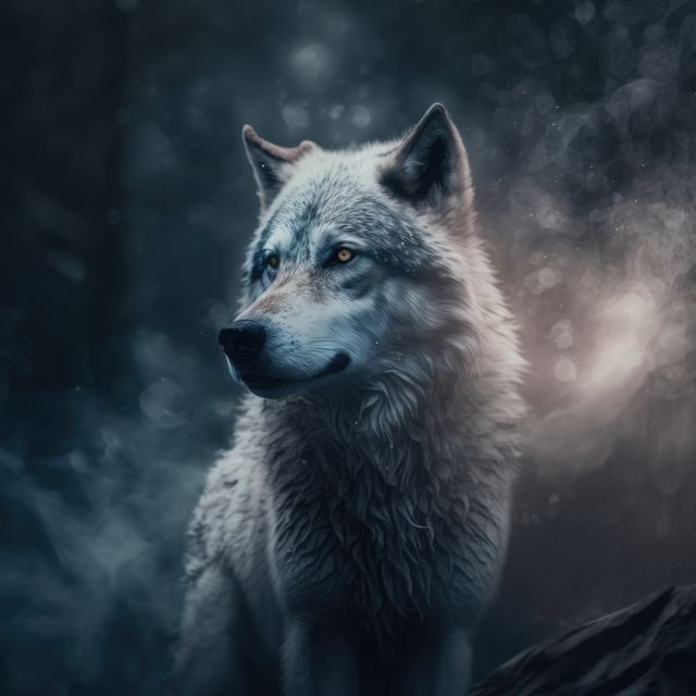 Portrait of close up of wolf, created using generative ai technology. Wildlife, wild animal and nature concept digitally generated image.