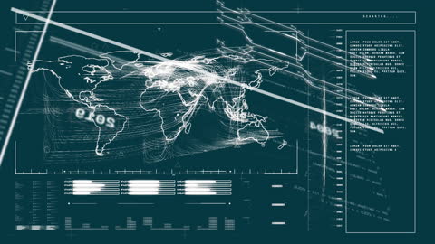 Digital Interface with World Map and Data Analysis