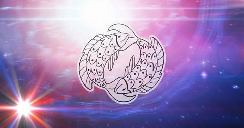 Pisces Star Sign Symbol Glowing in Cosmic Starfield