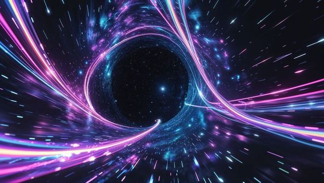 Vibrant Neon Tunnel in Space with Cosmic Convergence