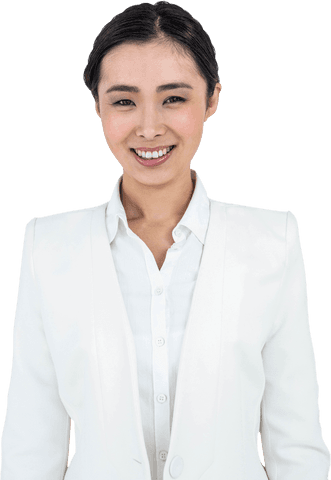 Cheerful Businesswoman in White Suit on Transparent Background