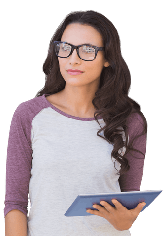 Confident Businesswoman Holding Tablet on Transparent Background
