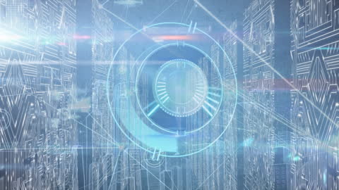 Futuristic Digital Interface with Scanner and Network Connections