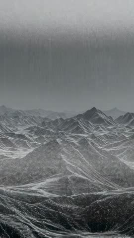 Vertical wireframe mountain landscape with shimmering particles futuristic digital terrain