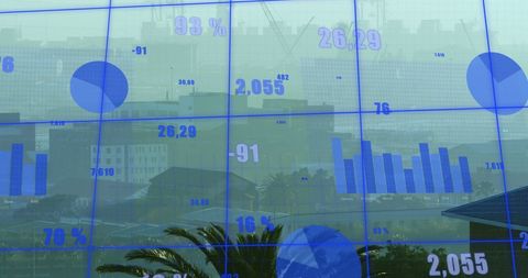 Statistical data processing with cityscape background