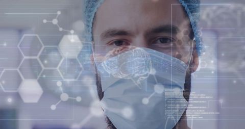 Surgeon in Hospital with Digital Overlay of Data and Molecular Structures