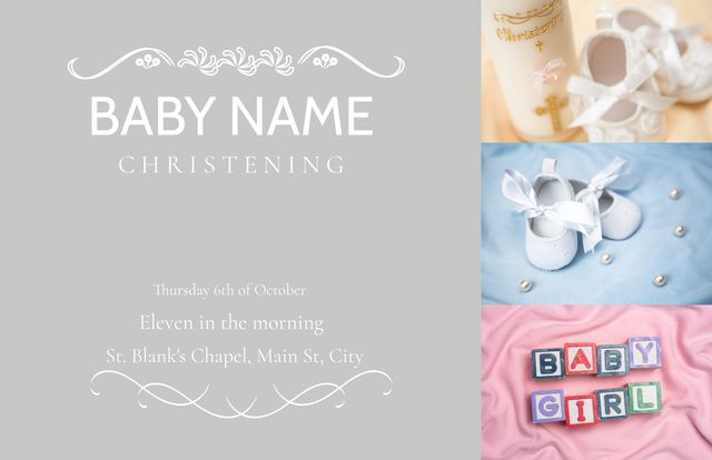 Elegant Pastel Christening Invitation with Baby Shoes and Blocks - Download Free Stock Templates Pikwizard.com