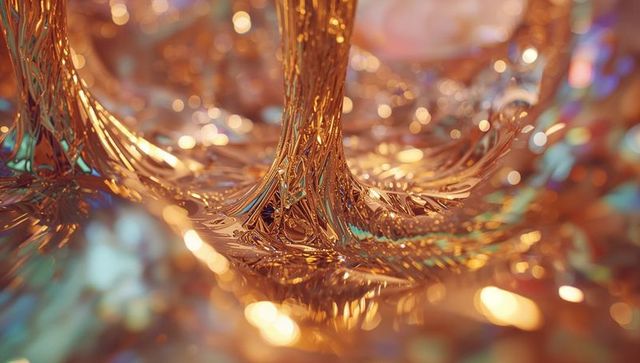 Fantasy Abstract Fluid Metallic Landscape with Glossy Reflection