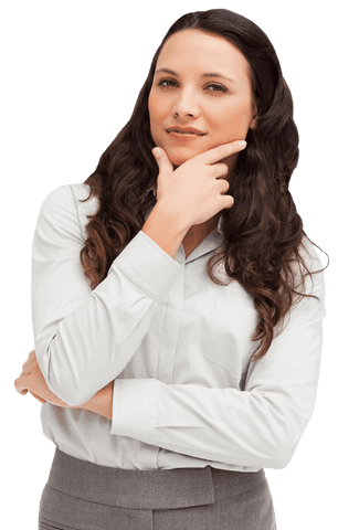 Confident Businesswoman Posing with Contemplative Look Transparent