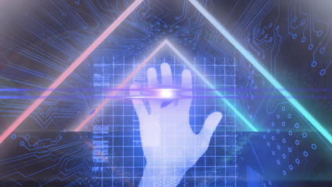 Futuristic Data Processing Animation with Digital Hand Interface