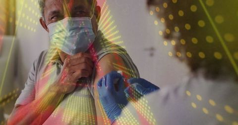 Senior Man Receiving Vaccine Injection in Medical Clinic