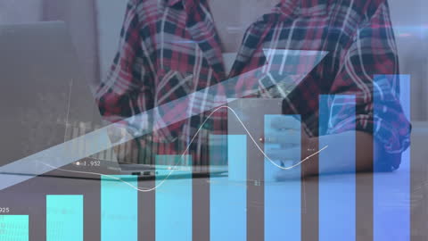 Businessman Analyzing Data on Laptop with Financial Graph Overlay