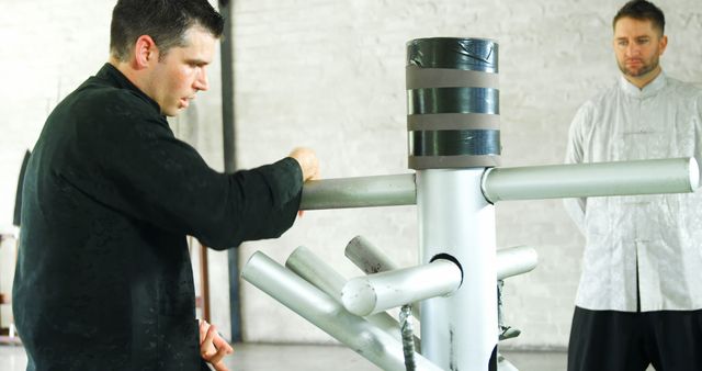 Martial Arts Training with Wooden Dummy in a Studio - Download Free Stock Images Pikwizard.com