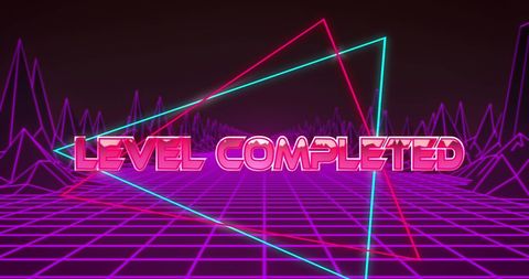 Retro Futuristic Level Completed Neon Design - Download Free Stock Images Pikwizard.com