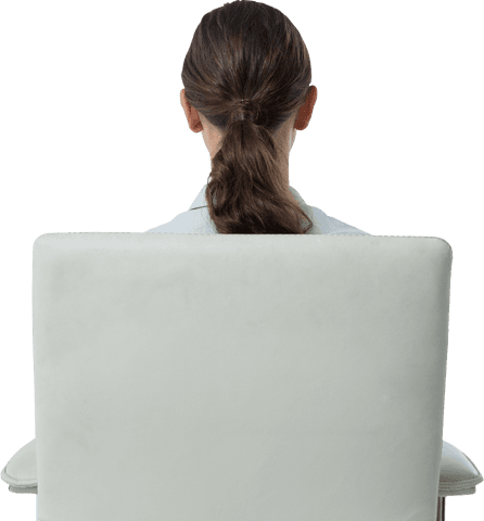 Transparent view of female executive relaxing on white chair