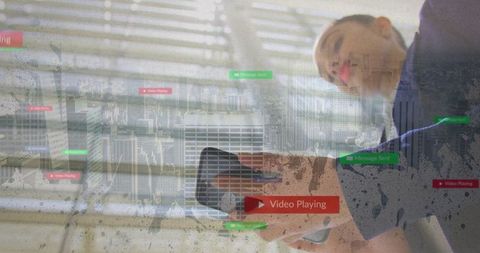 Businessman Analyzing Data with Tablet in Modern Office