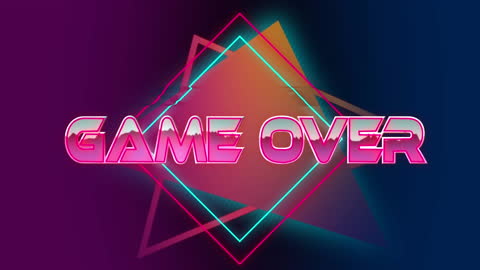 Retro Game Over Graphic with Neon Geometric Design