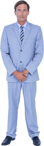 transparent businessman in light blue suit standing confidently - Download Free Stock Videos Pikwizard.com