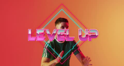 Dynamic Level Up Text with Neon Patterns
