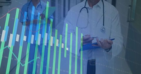 Medical Professionals Analyzing Healthcare Data Trends in Hospital