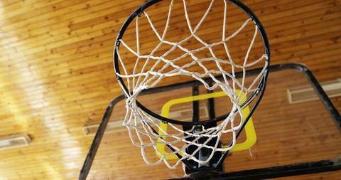Basketball Hoop Perspective in Indoor Gymnasium