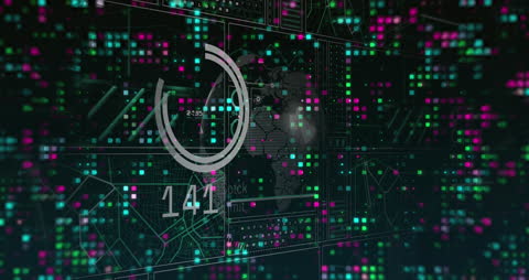 Digital Data Animation Over Global Map with Interface