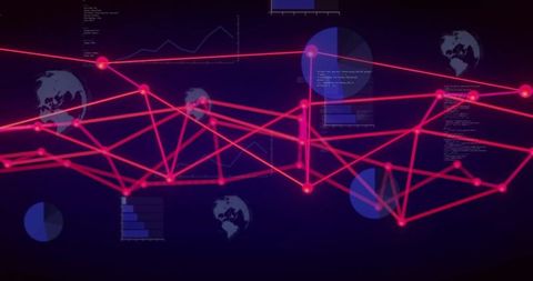 Digital network diagram with data visualization elements