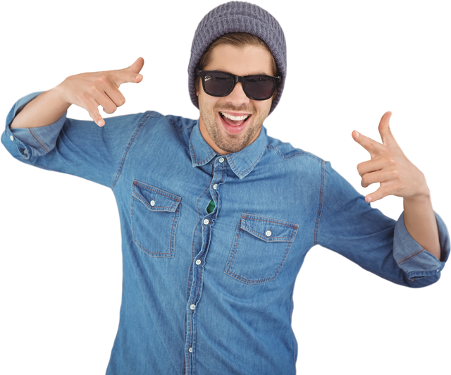 Transparent Hipster Young Man Expressing Joy in Denim and Beanie - Download Free Stock Videos Pikwizard.com