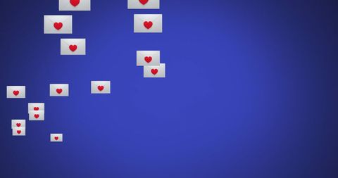 Floating Envelope Icons with Hearts on Purple Background