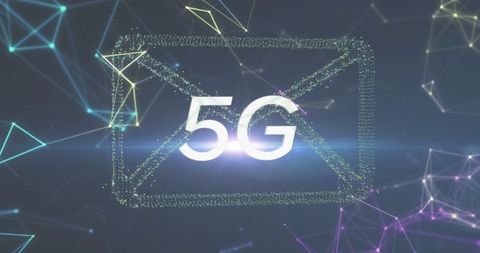 5G Particle Envelope Network Concept with Neon Mesh and Glowing Nodes