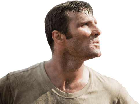 Determined Soldier Looking Up with Transparent Background