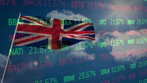 Union Jack and Financial Data with Digital Display Overlay