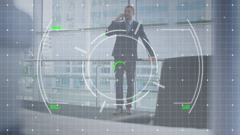 Businessman in Focus with Digital Target Interface